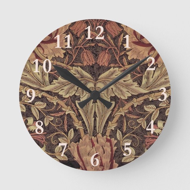 William Morris Honeysuckle Antique Floral Pattern Round Clock (Front)