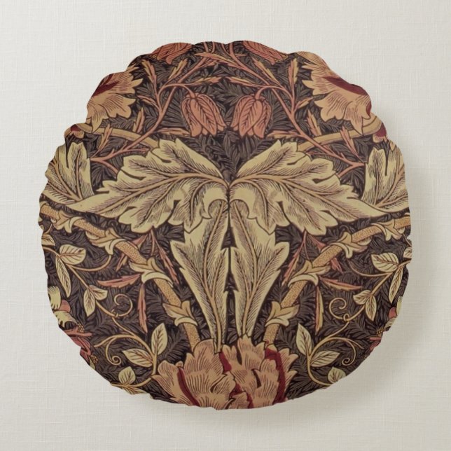William Morris Honeysuckle Classic English Art Round Cushion (Front)