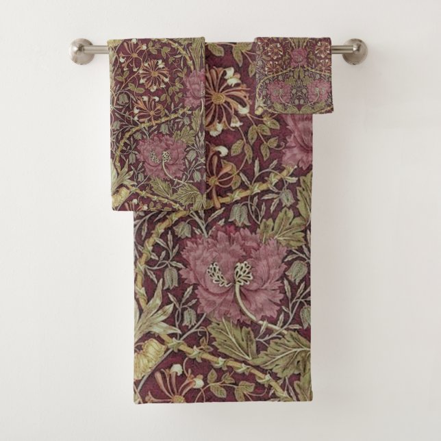 William Morris, Honeysuckle, floral. pattern, art Bath Towel Set (Insitu)