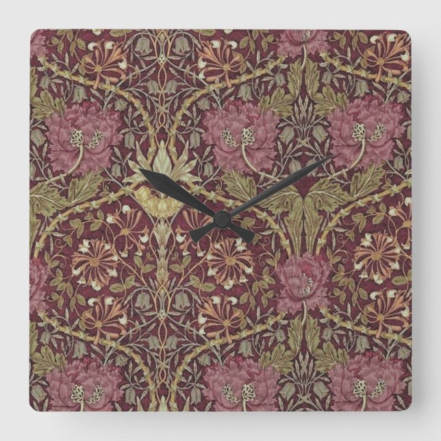 William Morris, Honeysuckle, floral. pattern, art Square Wall Clock (Front)