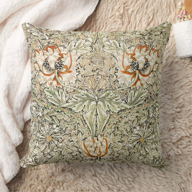William Morris Honeysuckle Floral Wallpaper Cushion (Blanket)