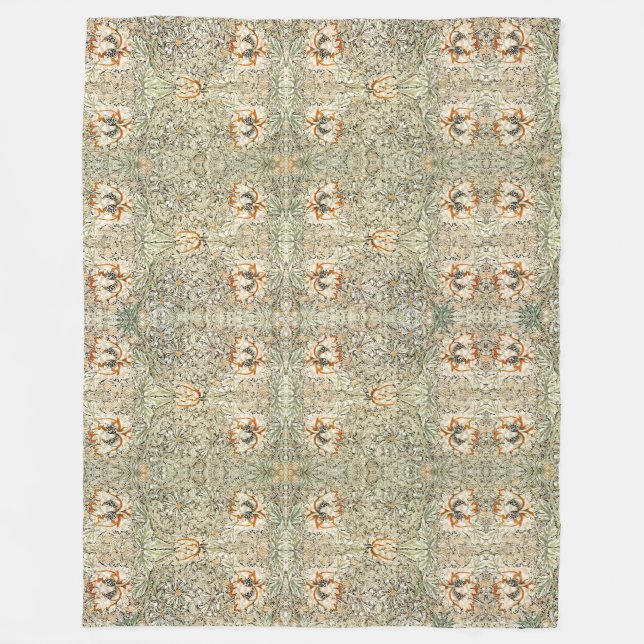 William Morris Honeysuckle Floral Wallpaper Fleece Blanket (Front)
