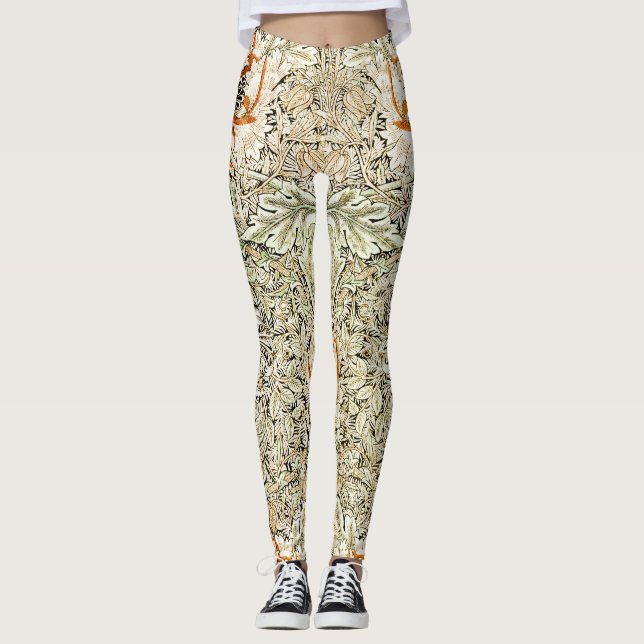 William Morris Honeysuckle Floral Wallpaper Leggings (Front)