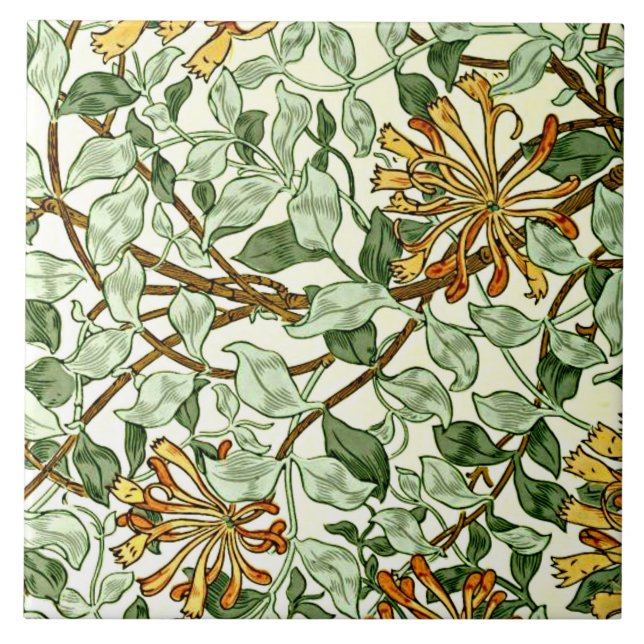 William Morris - Honeysuckle green and gold l Tile (Front)