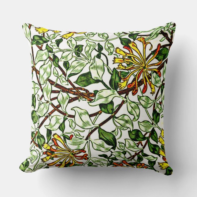 William Morris - Honeysuckle, green and yellow Cushion (Front)