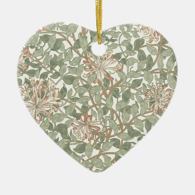 William Morris Honeysuckle Green Floral Ceramic Tree Decoration (Front)
