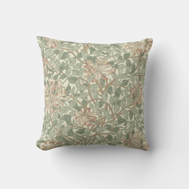 William Morris Honeysuckle Green Floral Cushion (Front)