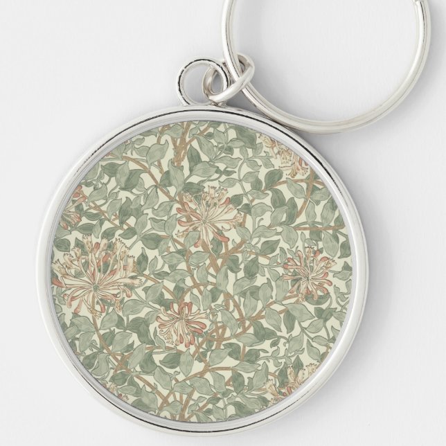 William Morris Honeysuckle Green Floral Key Ring (Front)