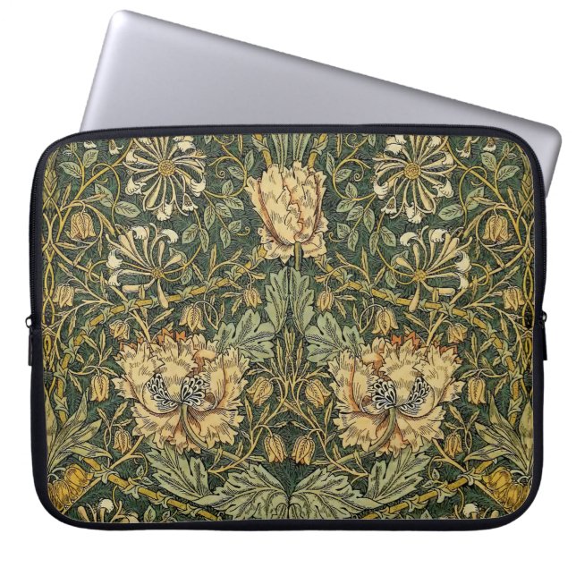 William Morris Honeysuckle Green Floral Laptop Sleeve (Front)
