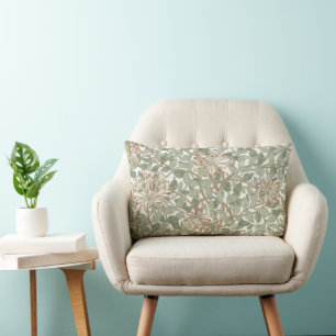 William Morris Honeysuckle Green Floral Lumbar Cushion