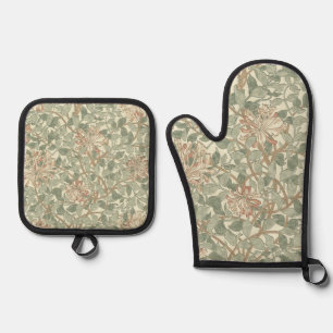 William Morris Honeysuckle Green Floral Oven Mitt & Pot Holder Set