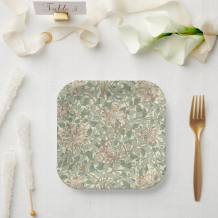 William Morris Honeysuckle Green Floral Paper Plate