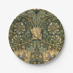 William Morris Honeysuckle Green Floral Paper Plate