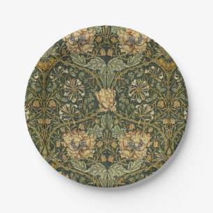 William Morris Honeysuckle Green Floral Paper Plate