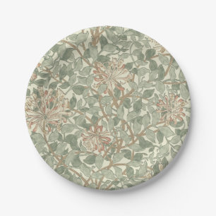 William Morris Honeysuckle Green Floral Paper Plate