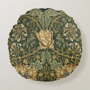 William Morris Honeysuckle Green Floral Round Cushion