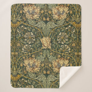 William Morris Honeysuckle Green Floral Sherpa Blanket