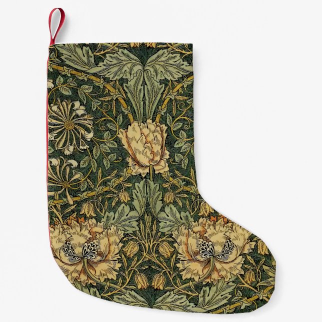 William Morris Honeysuckle Green Floral Small Christmas Stocking (Front)