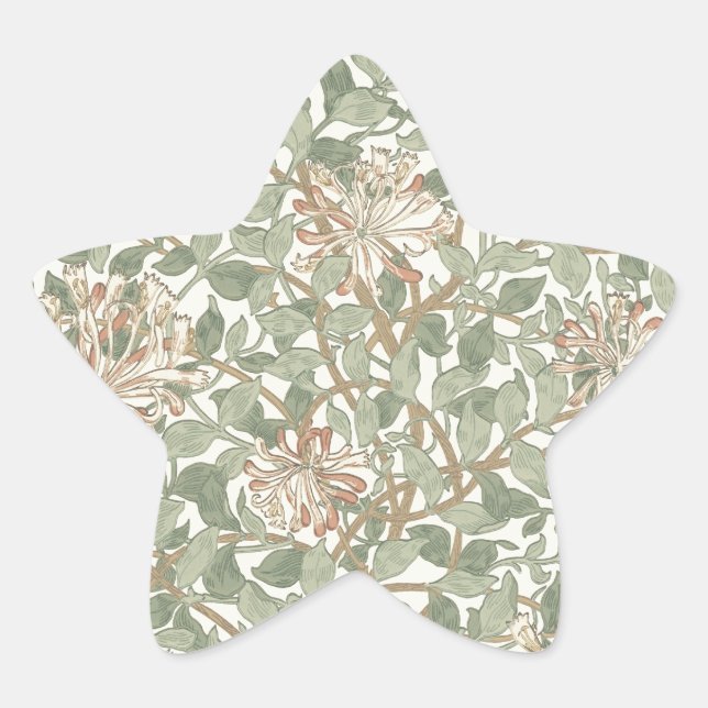 William Morris Honeysuckle Green Floral Star Sticker (Front)