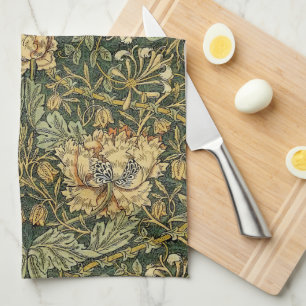 William Morris Honeysuckle Green Floral Tea Towel
