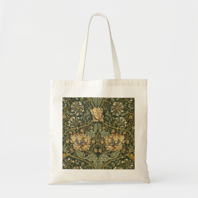 William Morris Honeysuckle Green Floral Tote Bag (Front)