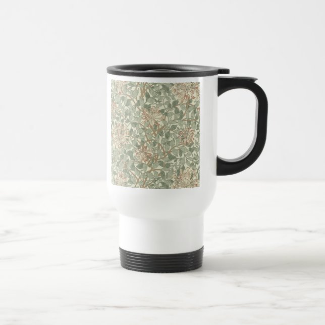 William Morris Honeysuckle Green Floral Travel Mug (Right)