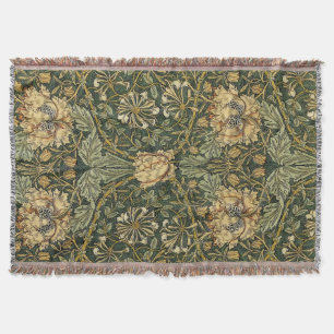 William Morris Honeysuckle Green Yellow Throw Blanket