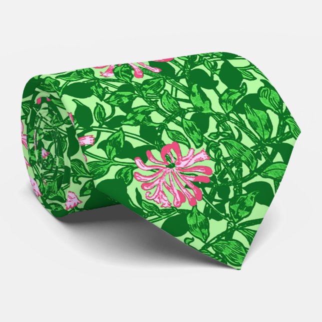 William Morris Honeysuckle, Pink and Green Tie (Rolled)