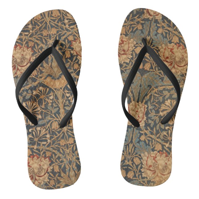 William Morris Honeysuckle Rich Red Dark Blue Favo Jandals (Footbed)