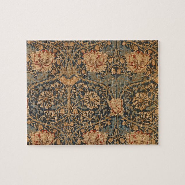 William Morris Honeysuckle Rich Red Dark Blue Jigsaw Puzzle (Horizontal)