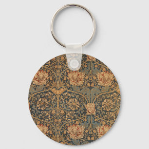 William Morris Honeysuckle Rich Red Dark Blue Key Ring
