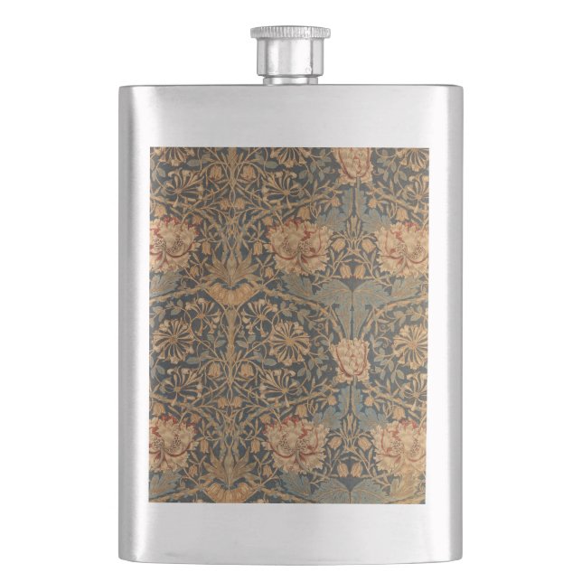 William Morris Honeysuckle Rich Wallpaper Hip Flask (Front)