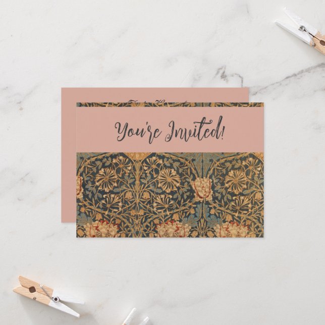 William Morris Honeysuckle Rich Wallpaper Invitation (Front/Back In Situ)