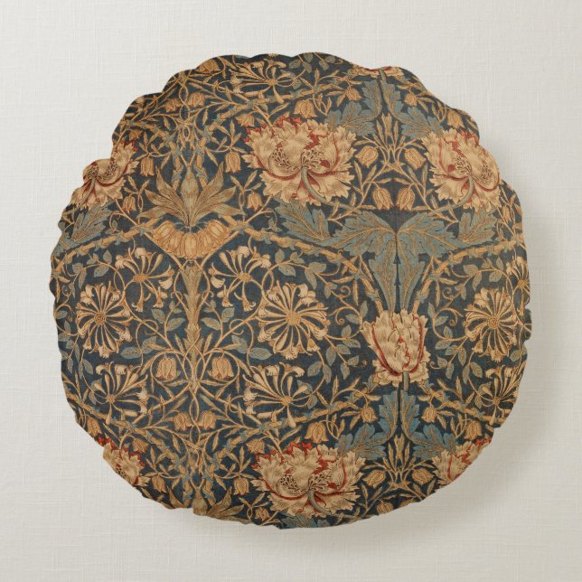 William Morris Honeysuckle Rich Wallpaper Round Cushion (Front)