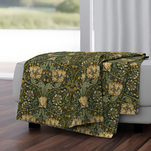 William Morris Honeysuckle   Vintage Floral Fleece Blanket