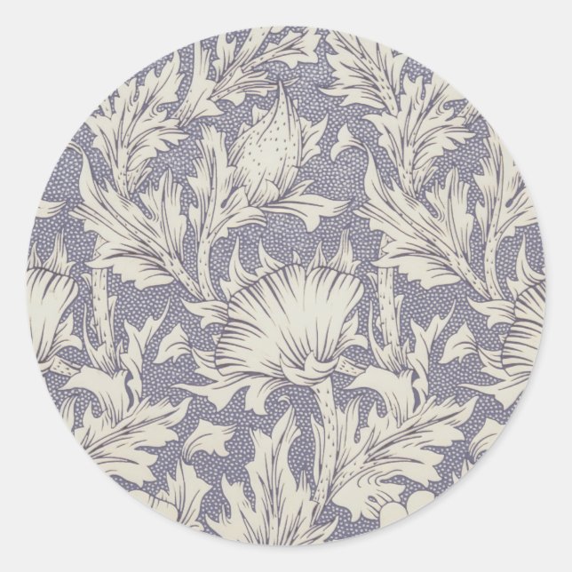 William Morris Horn Poppy Classic Floral Classic Round Sticker (Front)