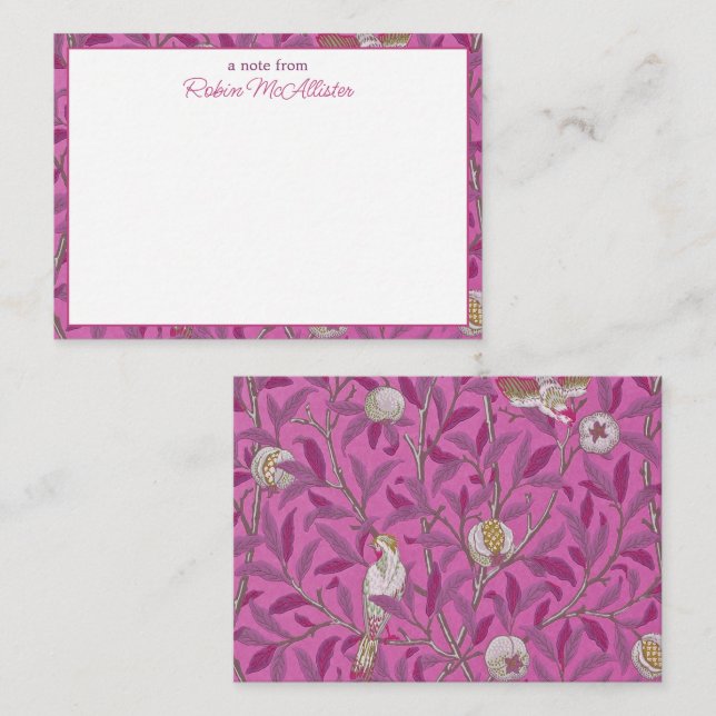 William Morris, Hot Pink Birds and Pommegrenates Card (Front/Back)