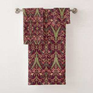 William Morris Hyacinth Floral burgundy Pattern  Bath Towel Set