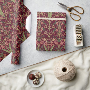 William Morris Hyacinth Floral burgundy Pattern Wrapping Paper