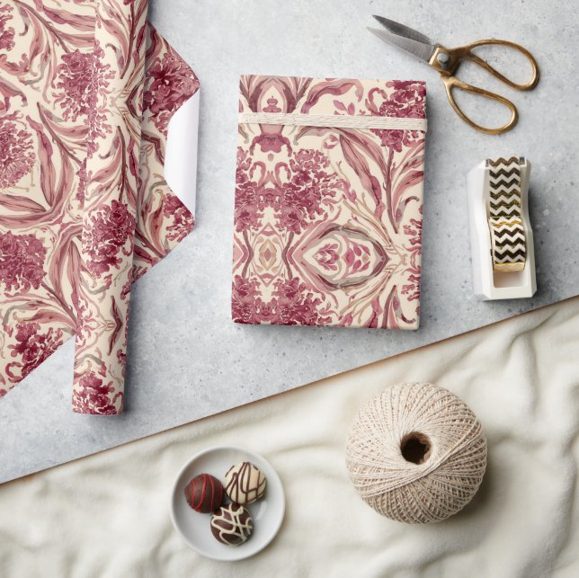 William Morris Hyacinth Floral burgundy Pattern  Wrapping Paper (Crafts)