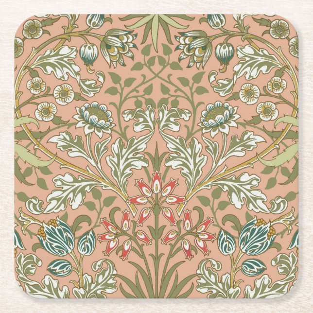 William Morris Hyacinth Flower Rose Art Pattern Square Paper Coaster (Front)