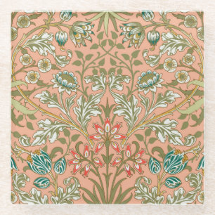 William Morris Hyacinth Pattern Dusty Rose Glass Coaster