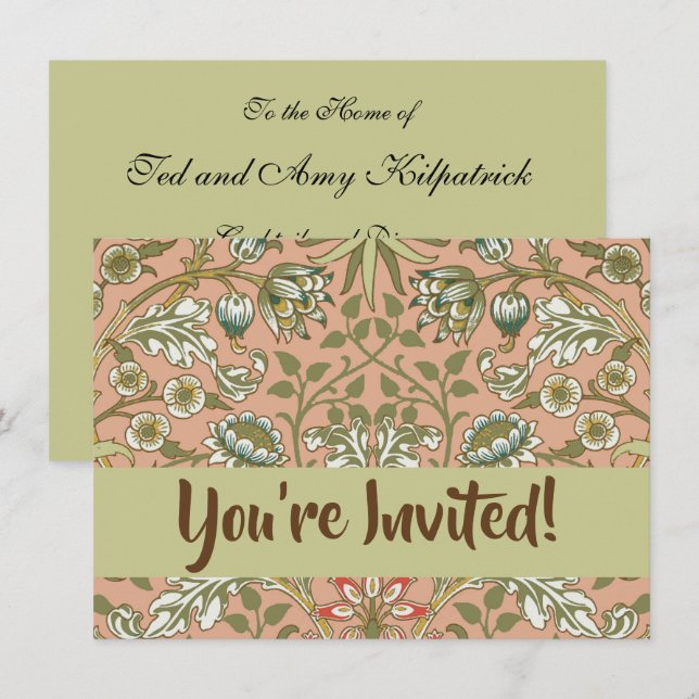 William Morris Hyacinth Pattern Dusty Rose Invitation (Front/Back)