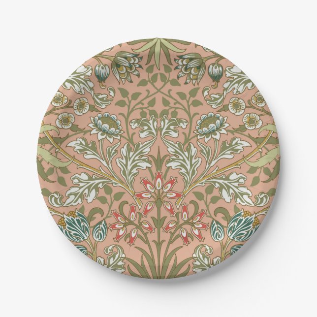 William Morris Hyacinth Pattern Dusty Rose Paper Plate (Front)