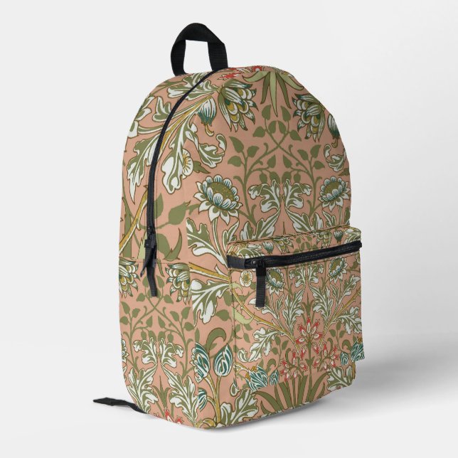 William Morris Hyacinth Pattern Dusty Rose Printed Backpack (Back Corner Left)