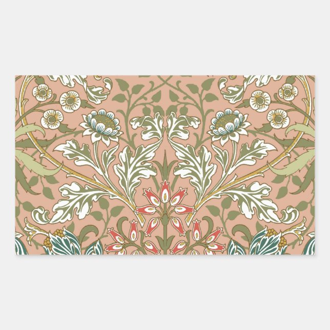 William Morris Hyacinth Pattern Dusty Rose Rectangular Sticker (Front)