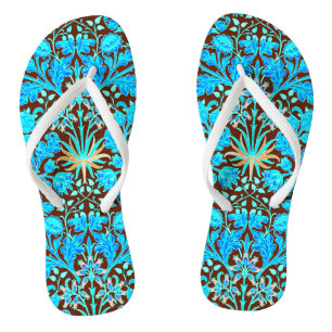 William Morris Hyacinth Print, Aqua and Brown Jandals