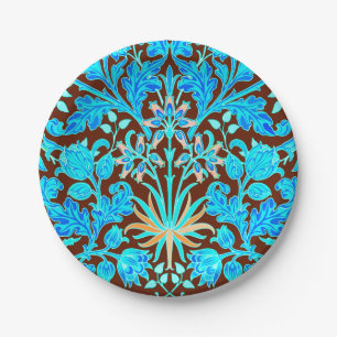 William Morris Hyacinth Print, Aqua and Brown Paper Plate