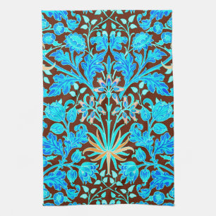 William Morris Hyacinth Print, Aqua and Brown Tea Towel