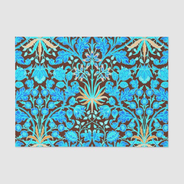 William Morris Hyacinth Print, Aqua and Brown Tissue Paper (Front)